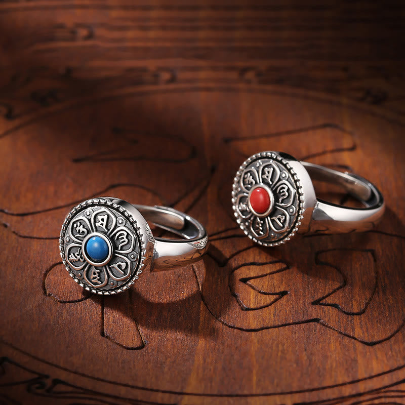 Anello girevole con Buddha Stones tibetano Om Mani Padme Hum Peace