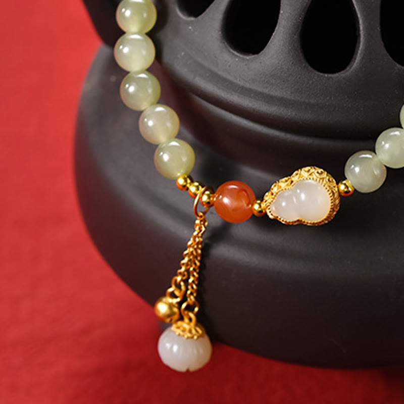 Braccialetto portafortuna in argento sterling 925 con giada Hetian e zucca di loto - image 12