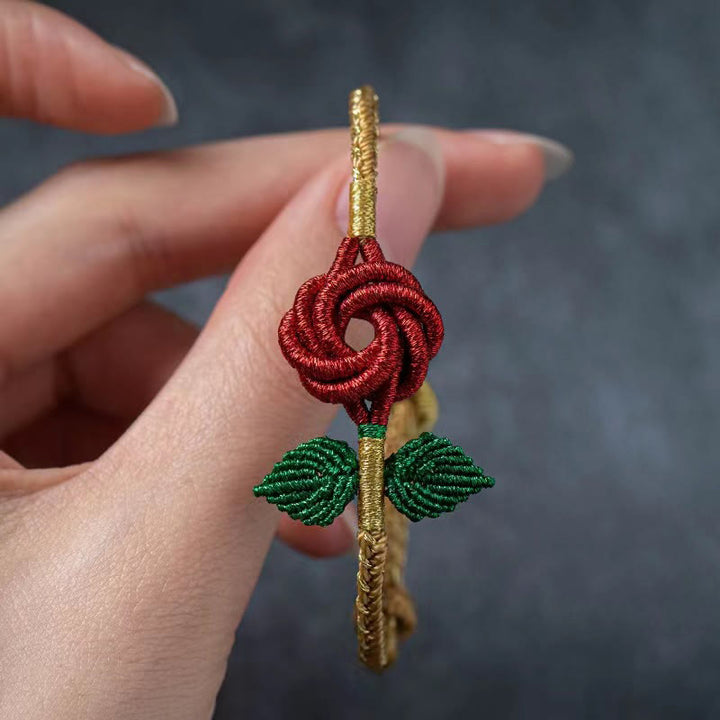 Braccialetto fatto a mano con nodo della pace , Buddha Stones, fiore di rosa, corda a otto fili, fortuna