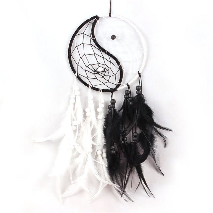 Acchiappasogni Yin Yang Rete circolare con piume Decorazione di equilibrio - #1 - image 0