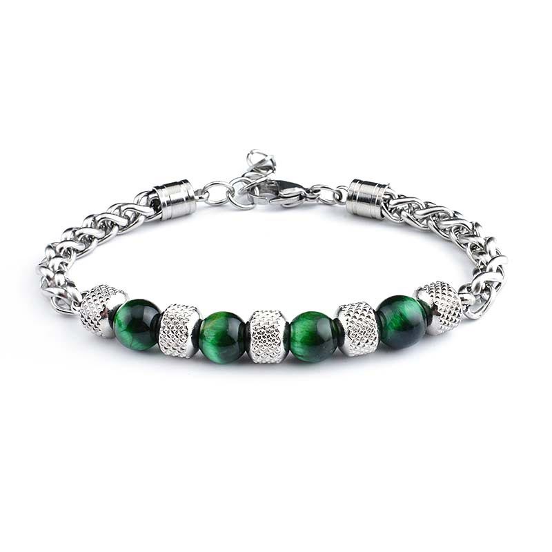 Buddha Stones Bracciale coraggio con perline in occhio di tigre e onice nero - Occhio di tigre verde 8mm - image 10