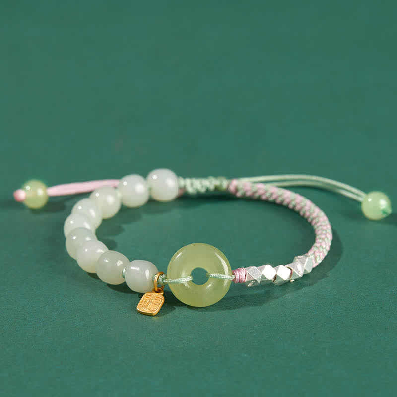 Braccialetto con ciondolo di fortuna e felicità con perline e fibbia della pace in giada Hetian in argento sterling 925 Buddha Stones - Rosa - image 18