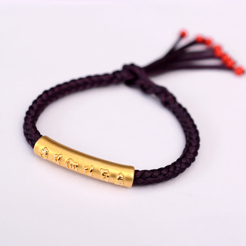 Braccialetto di corda di protezione e forza Om Mani Padme Hum in argento sterling 999 Buddha Stones - Argento Sterling 999 placcato oro - Viola scuro (misura del braccialetto 16+4,5 cm) - image 23