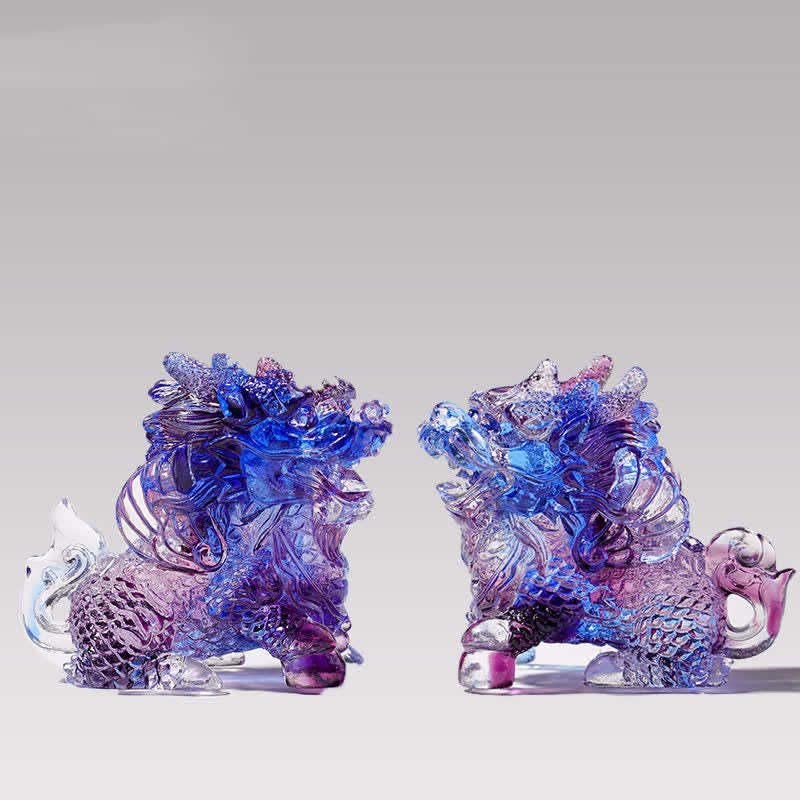 Buddha Stones Feng Shui Kirin Fatto a mano Liuli Cristallo Arte Pezzo Decorazione Casa Ufficio - Viola - Una coppia - image 2