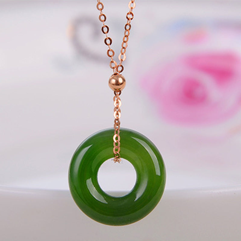 Collana con ciondolo in rame placcato oro 14k con giada ciano curativa rotonda - image 5