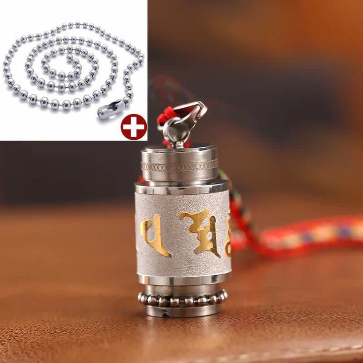 Buddha Stones Tibet Om Mani Padme Hum Shurangama Mantra Titanio Acciaio Saggezza Amuleto Collana Pendente - 1,4*2,4 cm - Argento - Catena di perline e fili colorati - image 25
