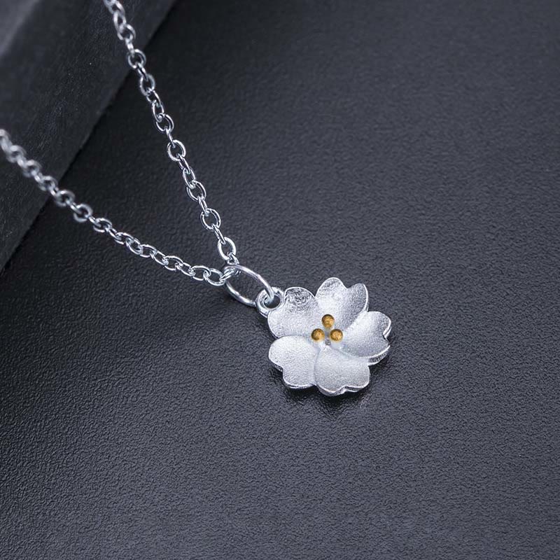 Collana con ciondolo a forma di fiore di ciliegio in argento sterling 925 con Buddha Stones e benedizione - image 1