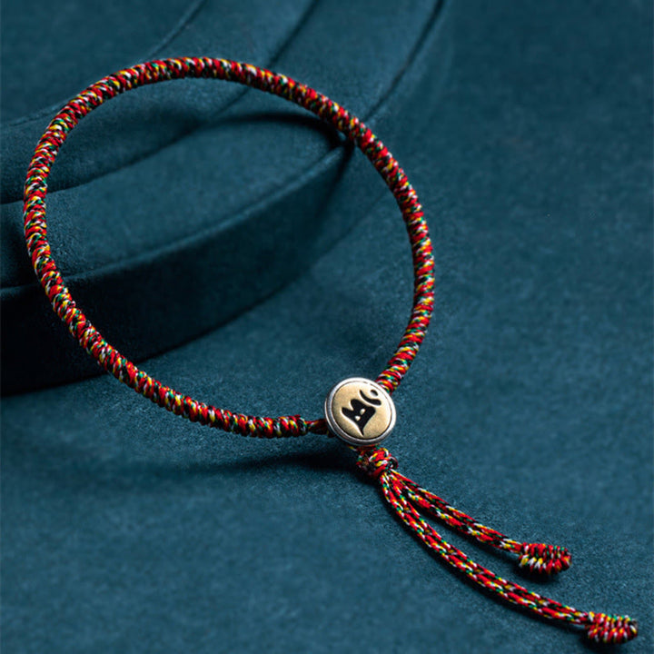 Braccialetto decorativo Buddha Stones, realizzato a mano in argento sterling 925, con motivo zodiacale cinese e corda colorata, protezione. - Stile con nappe - 18 cm - Cane/Maiale - image 0