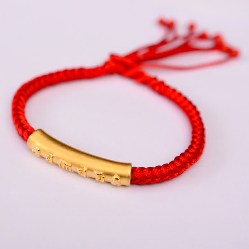 Braccialetto di corda di protezione e forza Om Mani Padme Hum in argento sterling 999 Buddha Stones - Argento Sterling 999 placcato oro - Rosso (misura del braccialetto 16+4,5 cm) - image 19