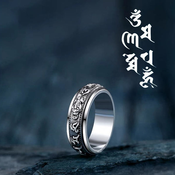Buddha Stones Tibetano Om Mani Padme Hum PiXiu Inciso Ricchezza Fortuna Anello Rotante