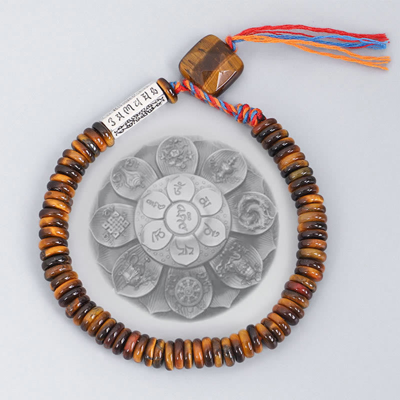 Buddha Stones Occhio di Tigre Tibetano Om Mani Padme Hum Braccialetto di Protezione del Potere
