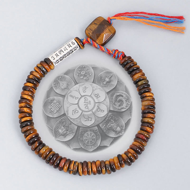 Buddha Stones Occhio di Tigre Tibetano Om Mani Padme Hum Braccialetto di Protezione del Potere
