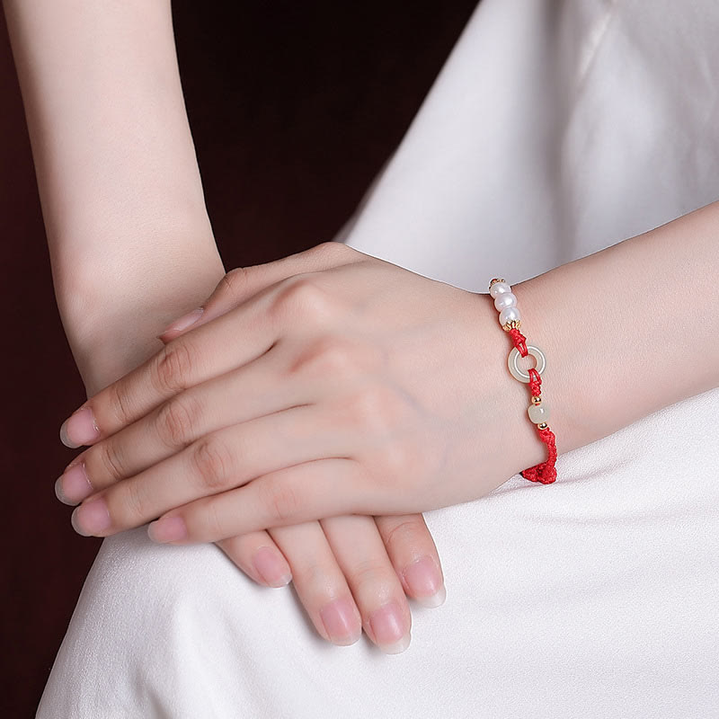 Bracciale Buddha Stones 925 Sterling Silver placcato oro Hetian Jade Peace Buckle Pearl Luck - image 4