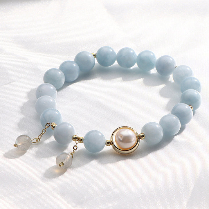 Braccialetto con ciondolo in perle di pietra di luna, acquamarina e perle curative Buddha Stones