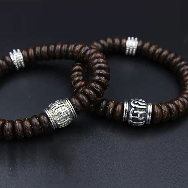 Braccialetto positivo Buddha Stones Natural Tibetan Coconut Shell Om Mani Padme Hum