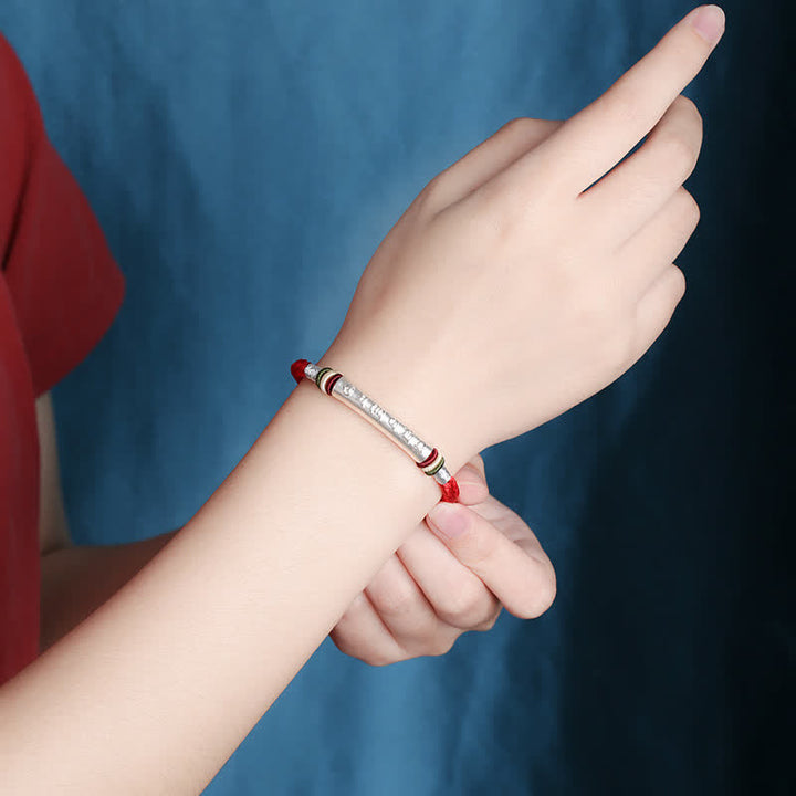 Braccialetto di corda di protezione e forza Om Mani Padme Hum in argento sterling 999 Buddha Stones - image 3