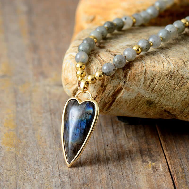 Buddha Stones Labradorite Supporto Guarigione Collana di Perline Ciondolo - image 1