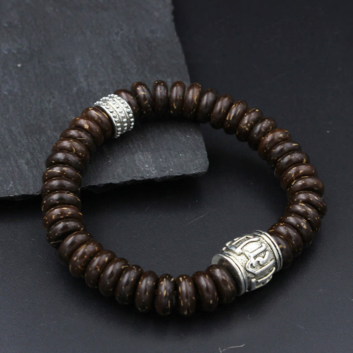 Braccialetto positivo Buddha Stones Natural Tibetan Coconut Shell Om Mani Padme Hum