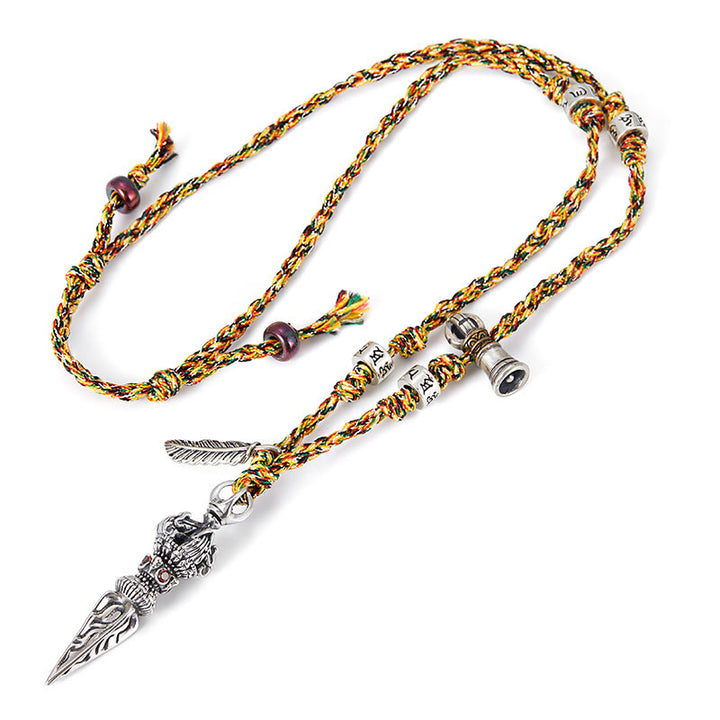 Buddha Stones Tibetano Fatto a Mano 925 Sterling Silver Dorje Vajra Om Mani Padme Hum Piuma Forza Collana Pendente - image 6