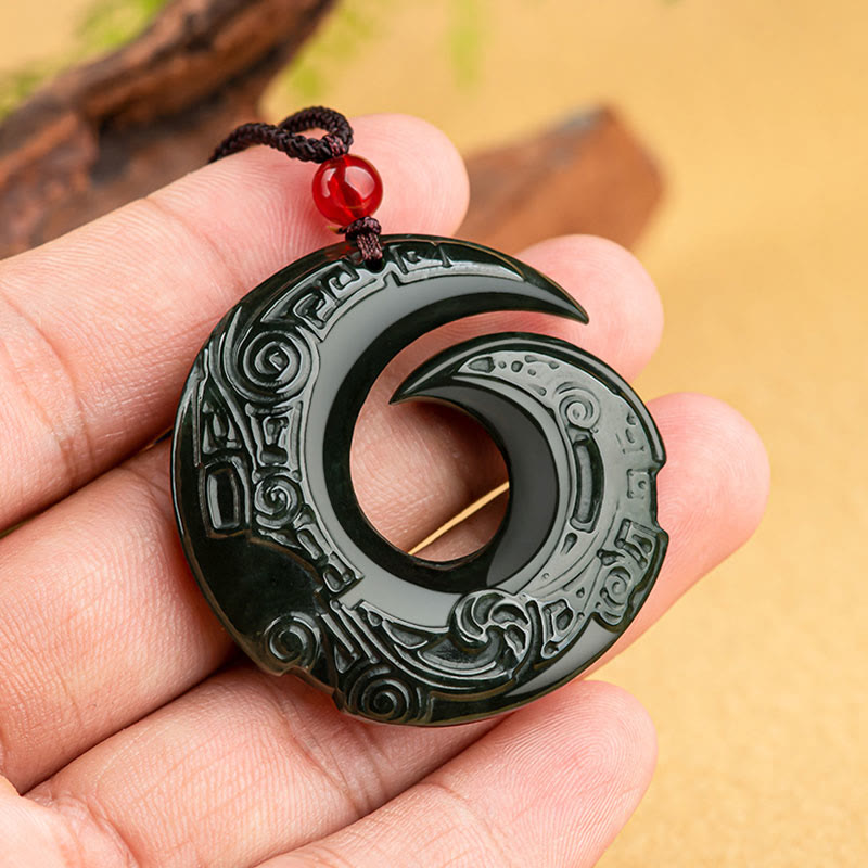 Buddha Stones La fortuna di una persona migliora il design del modello Collana con ciondolo di giada ciano naturale Hetian