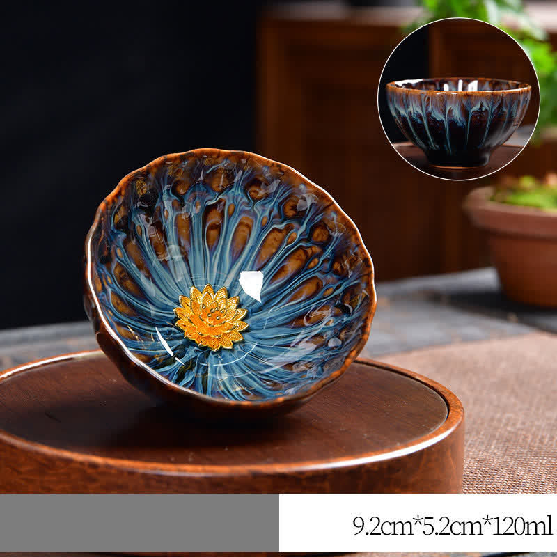 Buddha Stones Lotus Pavone Drago Fenice Koi Pesce Tazza da tè in ceramica Tazze da tè intarsiate 120ml - image 9