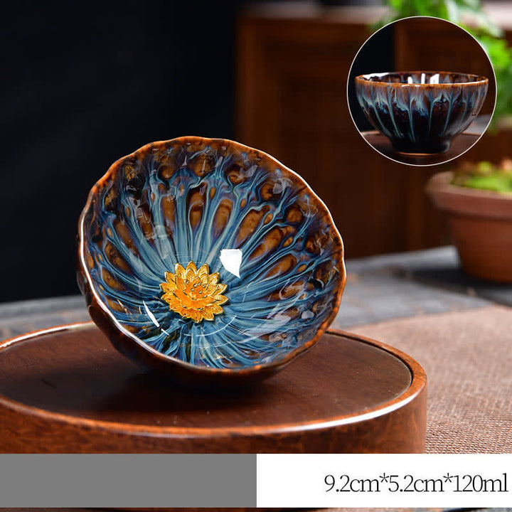 Buddha Stones Lotus Pavone Drago Fenice Koi Pesce Tazza da tè in ceramica Tazze da tè intarsiate 120ml - image 9