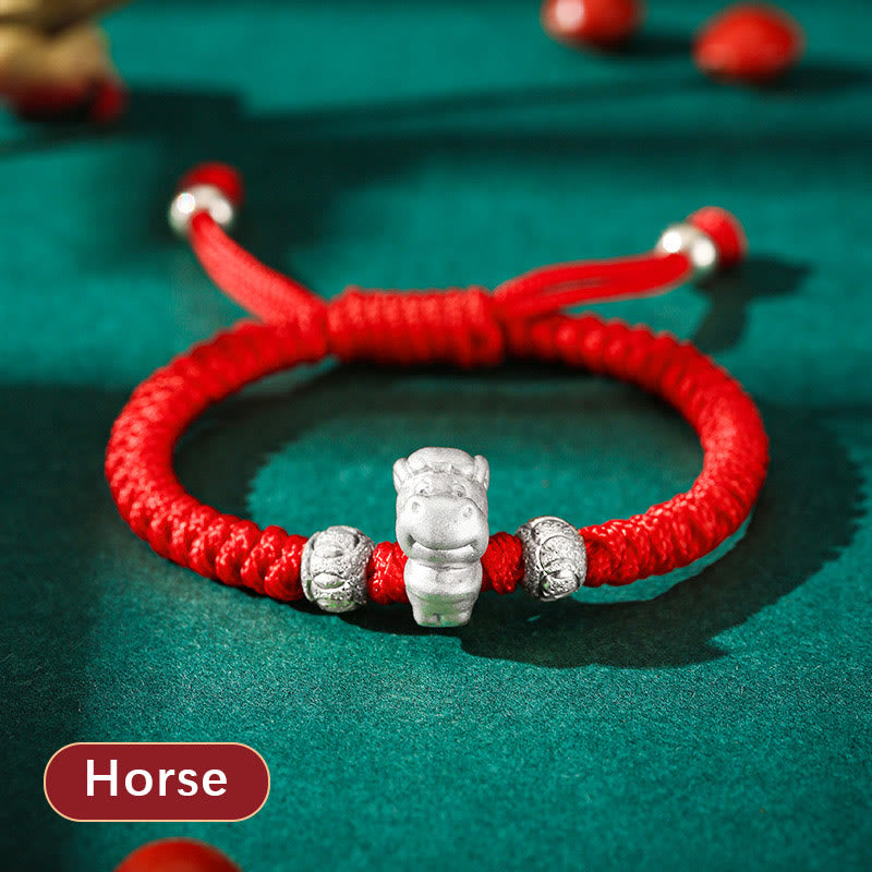 Braccialetto per bambini fatto a mano in corda rossa con Buddha Stones, in argento sterling 999, con zodiaco cinese - Cavallo (misura del braccialetto 12+4 cm) - image 19
