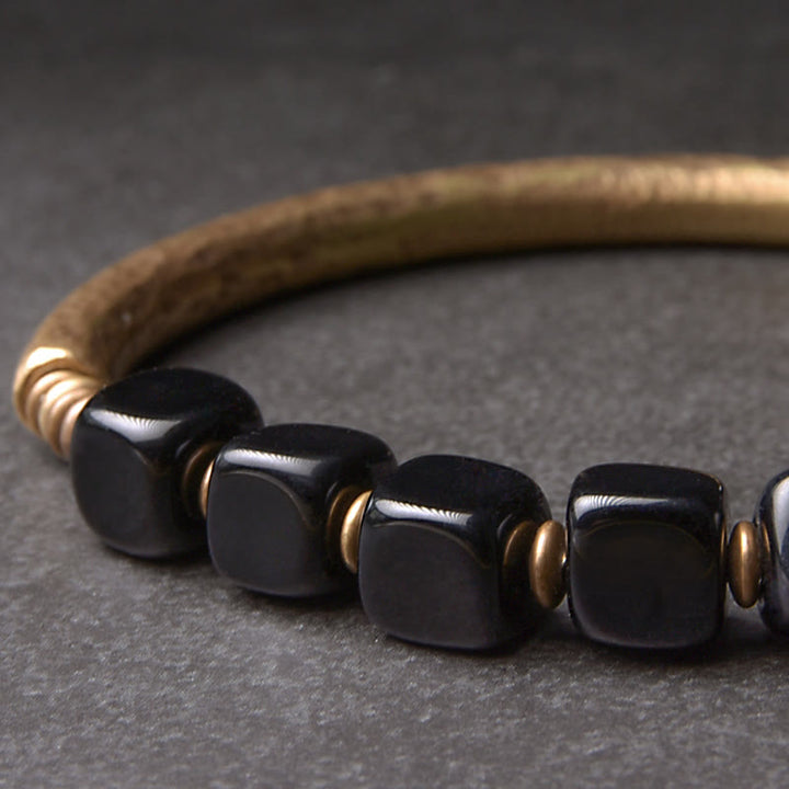 Braccialetto di coppia Buddha Stones Black Obsidian Crystal Copper Strength - image 3