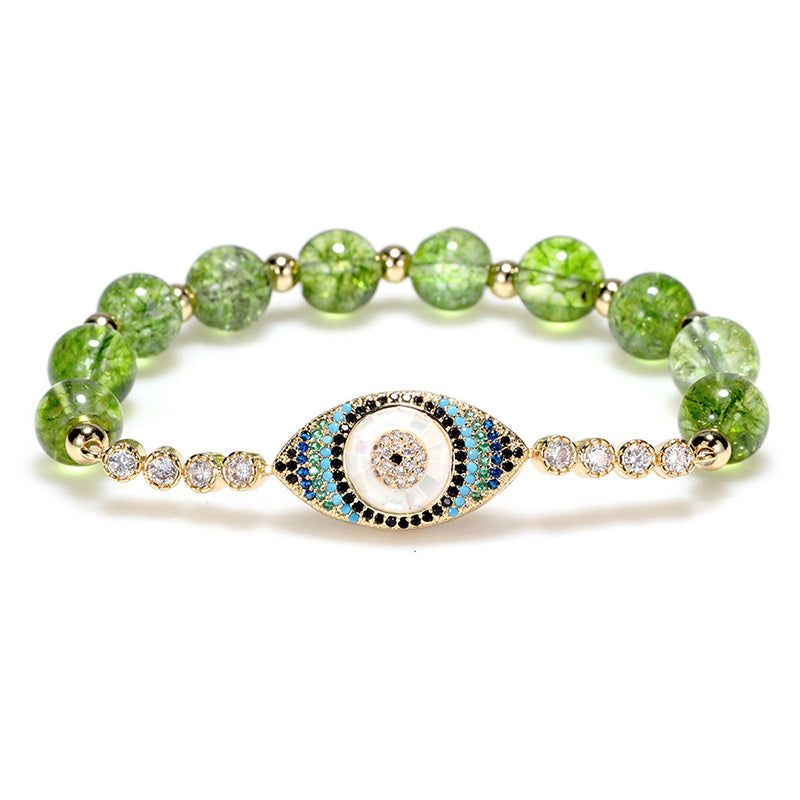 Buddha Stones Braccialetto portafortuna con peridoto naturale e occhio di Allah. - image 0