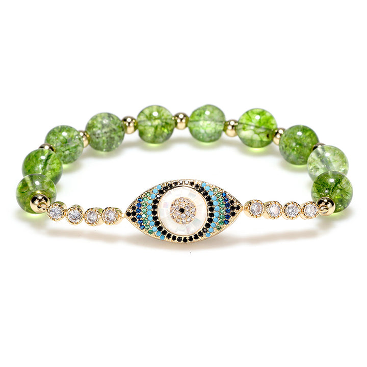 Buddha Stones Braccialetto portafortuna con peridoto naturale e occhio di Allah. - image 0