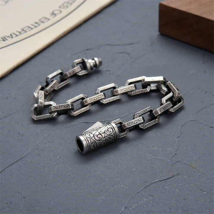 Braccialetto energetico della fortuna inciso con motivo floreale della dinastia Tang vintage Buddha Stones
