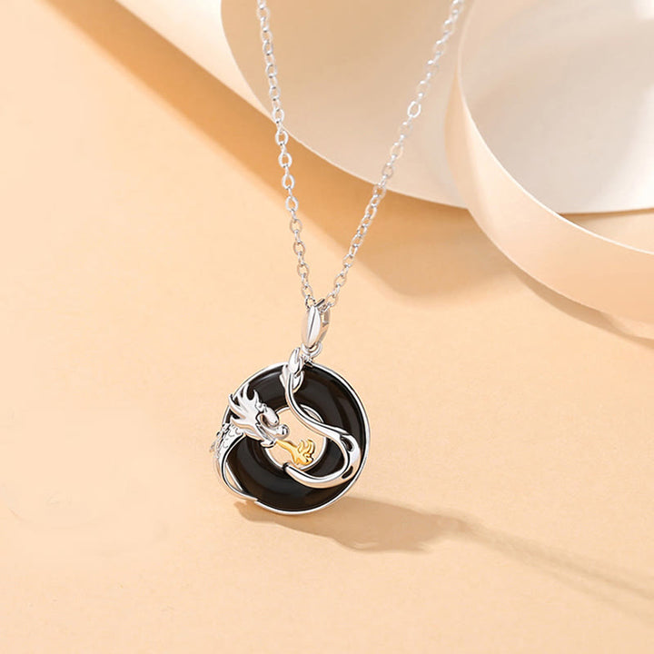Buddha Stones 925 Argento Sterling Anno del Drago Onice Nero Naturale Calcedonio Drago Fenice Pace Fibbia Collana Pendente di Protezione - Drago Onice Nero (Protezione♥Fortuna) - image 1
