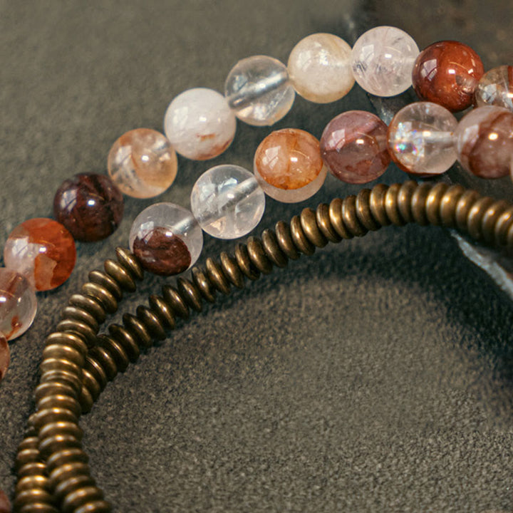 Bracciale Buddha Stones Viola Phantom Rosso Quarzo Ematoide Quarzo Rutilato Verde Rame Amore Perdona
