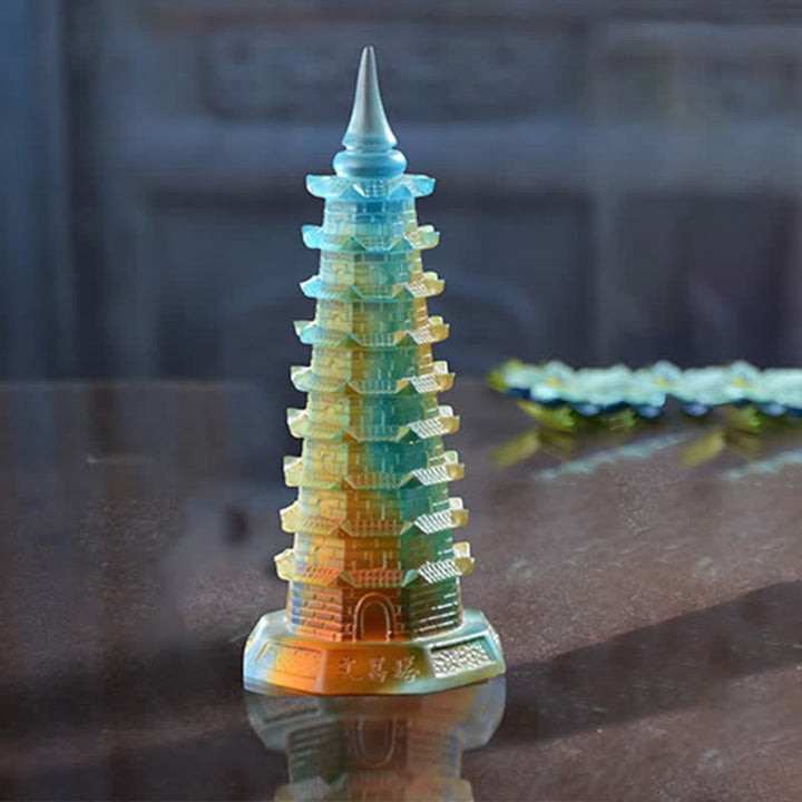 Torre di Wenchang Feng Shui fatta a mano in cristallo Liuli Pagoda Pezzo d'arte Fortuna Decorazione per ufficio in casa - image 5