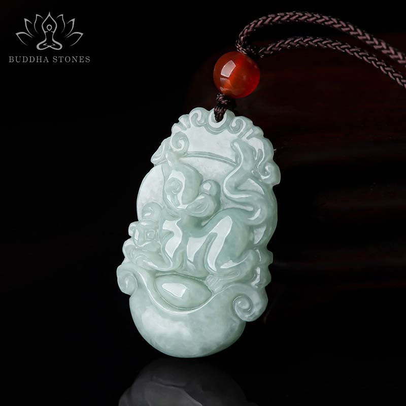 Collana con ciondolo di successo con 12 simboli dello zodiaco cinese in giada naturale Buddha Stones - image 1
