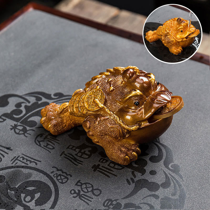 Buddha Stones che cambiano colore FengShui Ricchezza Rana portafortuna Moneta di rame Tè Animale domestico Resina Figurina Decorazione - Oro - 15,5*7,5 cm - image 0