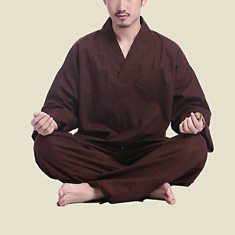 Set da uomo di abbigliamento yoga Buddha Stones a V, in cotone e lino, per meditazione e preghiera, spirituale e zen - image 1