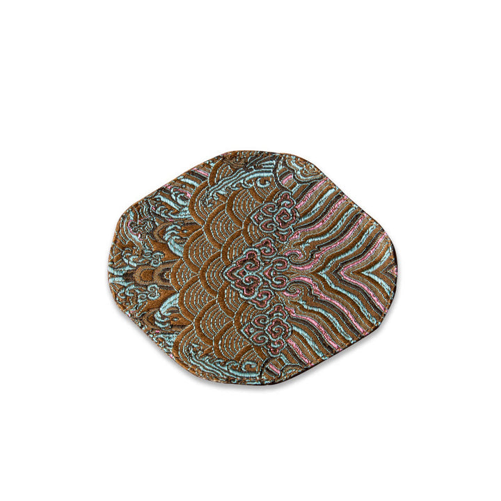 Buddha Stones Vintage Sea Wave Bamboo Plum Blossom Ricamato Tazza Sottobicchiere Tazza da Tè Kung Fu Tappetino da Tè
