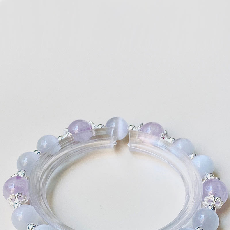 Braccialetto di consapevolezza spirituale con stella in argento sterling 925, ametista naturale e occhio di gatto , Buddha Stones - image 7