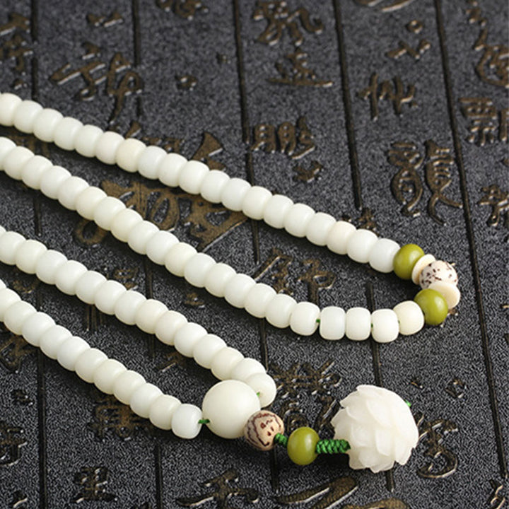 Collana con bracciale in giada bianca Bodhi Lotus Mala Harmony Buddha Stones - image 18
