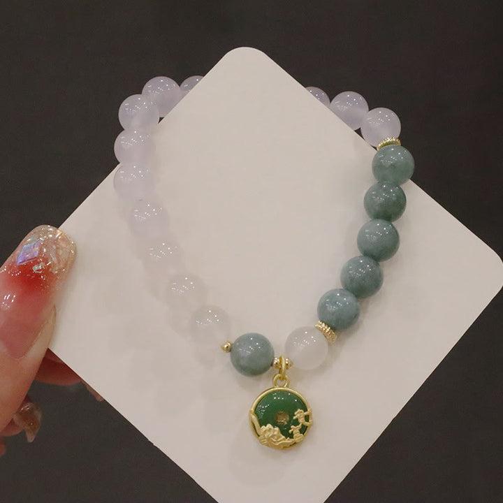 Braccialetto di protezione con fibbia della pace, fiore di loto, agata bianca e giada Buddha Stones