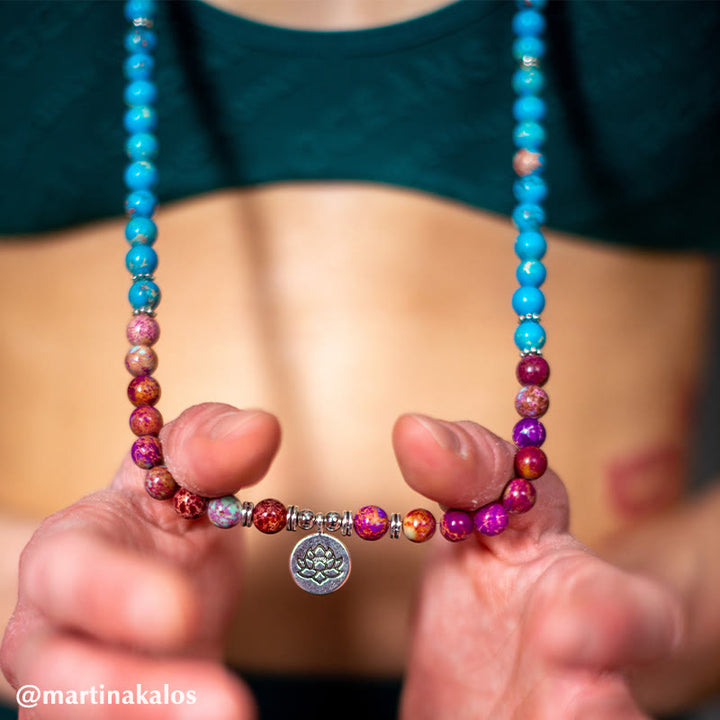 Buddha Stones Tibetano Viola Miano Perline Vere Armonia Loto Mala