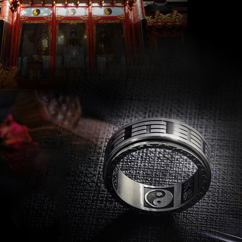 Anello girevole in acciaio al titanio con equilibrio Buddha Stones Bagua Yin Yang