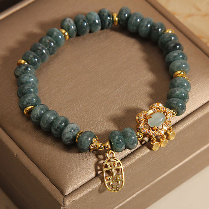Braccialetto con ciondolo cinese in giada naturale con Buddha Stones, pace, fortuna e abbondanza