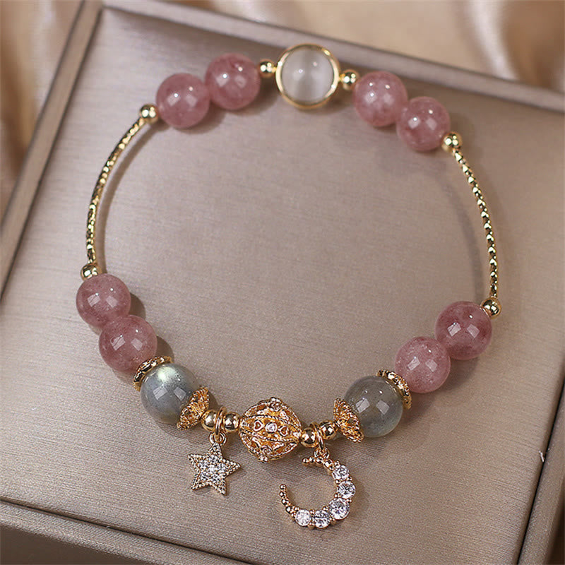 Bracciale Buddha Stones Quarzo fragola Pietra di luna Stella luna Amore - image 6