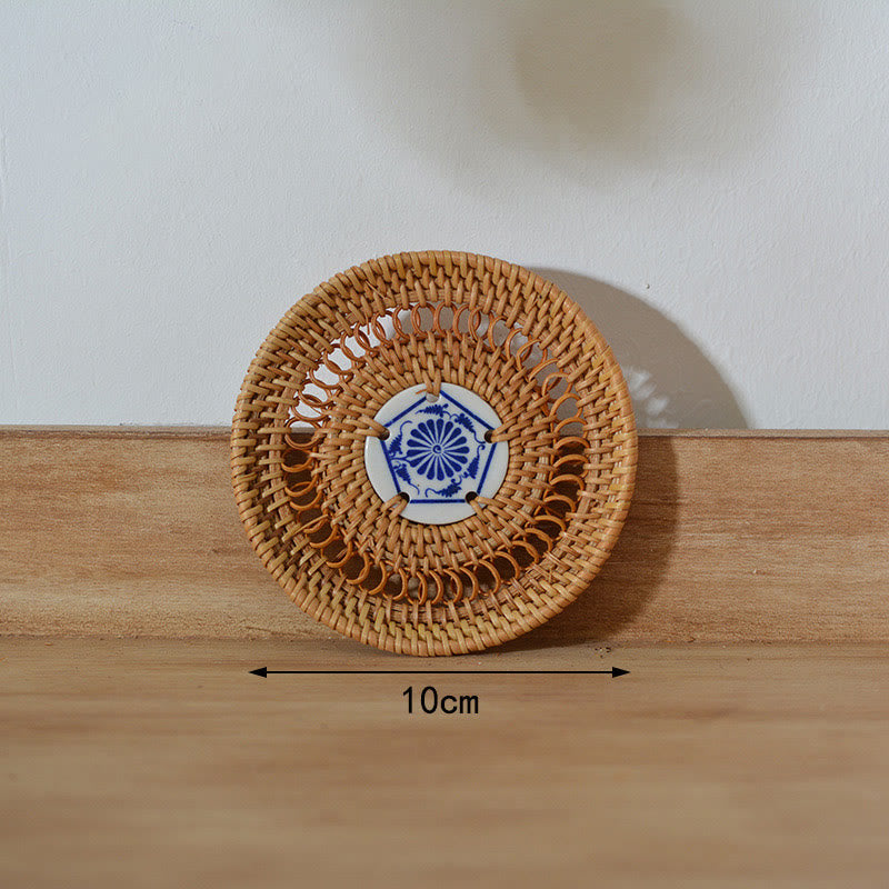 Sottobicchiere per tazza da tè in rattan con motivo floreale in ceramica - Sottobicchiere in ceramica da 10 cm - image 11
