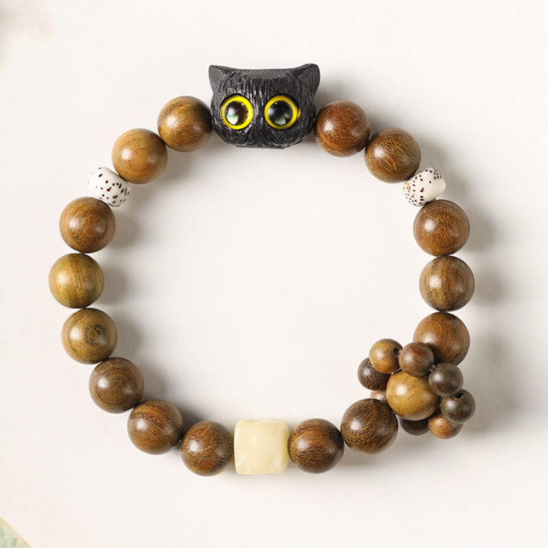 Braccialetto rilassante Buddha Stones Green Sandalwood Ebony Wood Cat Peace - image 6