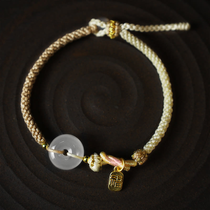Braccialetto di corda intrecciata con fibbia in agata bianca fatta a mano con Buddha Stones , fortuna, felicità e protezione