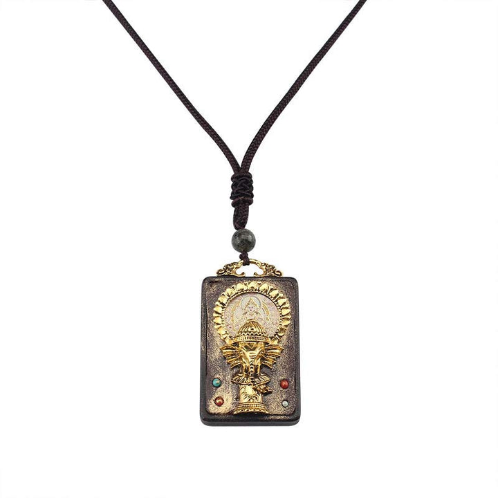 Collana con ciondolo a forma di corda con elefante in legno di ebano e dio della fortuna del Buddha - image 13