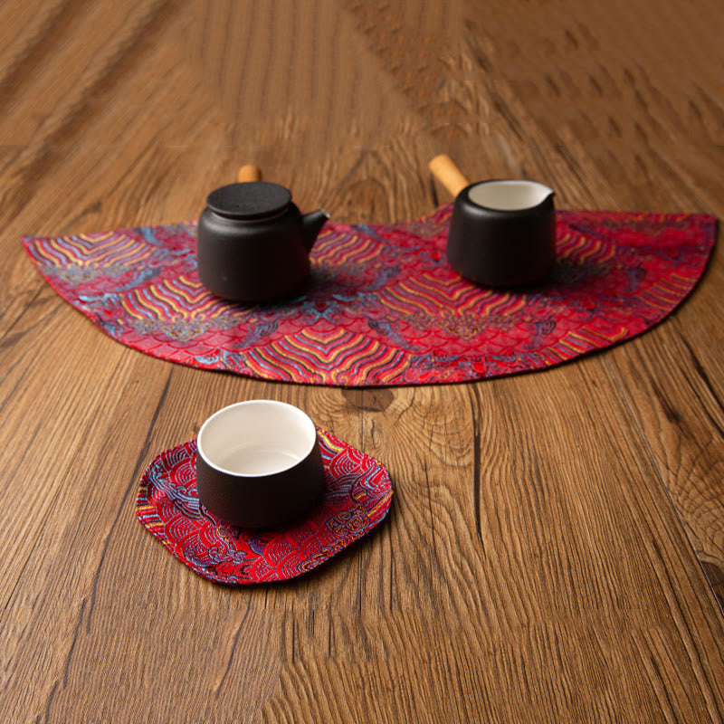 Buddha Stones Vintage Sea Wave Bamboo Plum Blossom Ricamato Tazza Sottobicchiere Tazza da Tè Kung Fu Tappetino da Tè